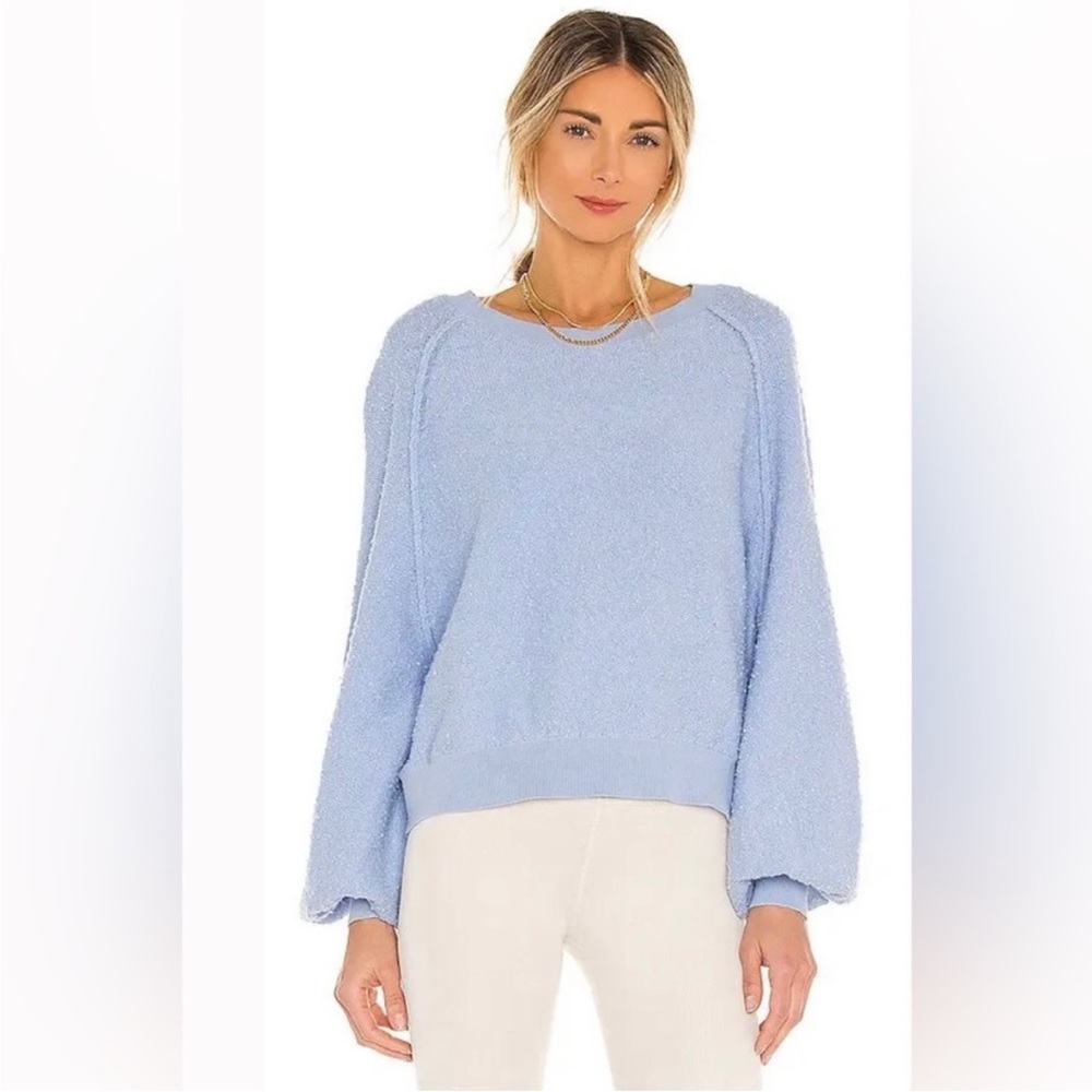 Free People Found My Friend Blue Knit Texture Sweater Pullover Size Small